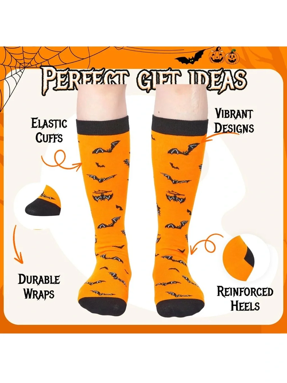 HAPPYPOP Halloween Ghost Bat Gifts - Scary Spooky Horror Knee High Socks XL